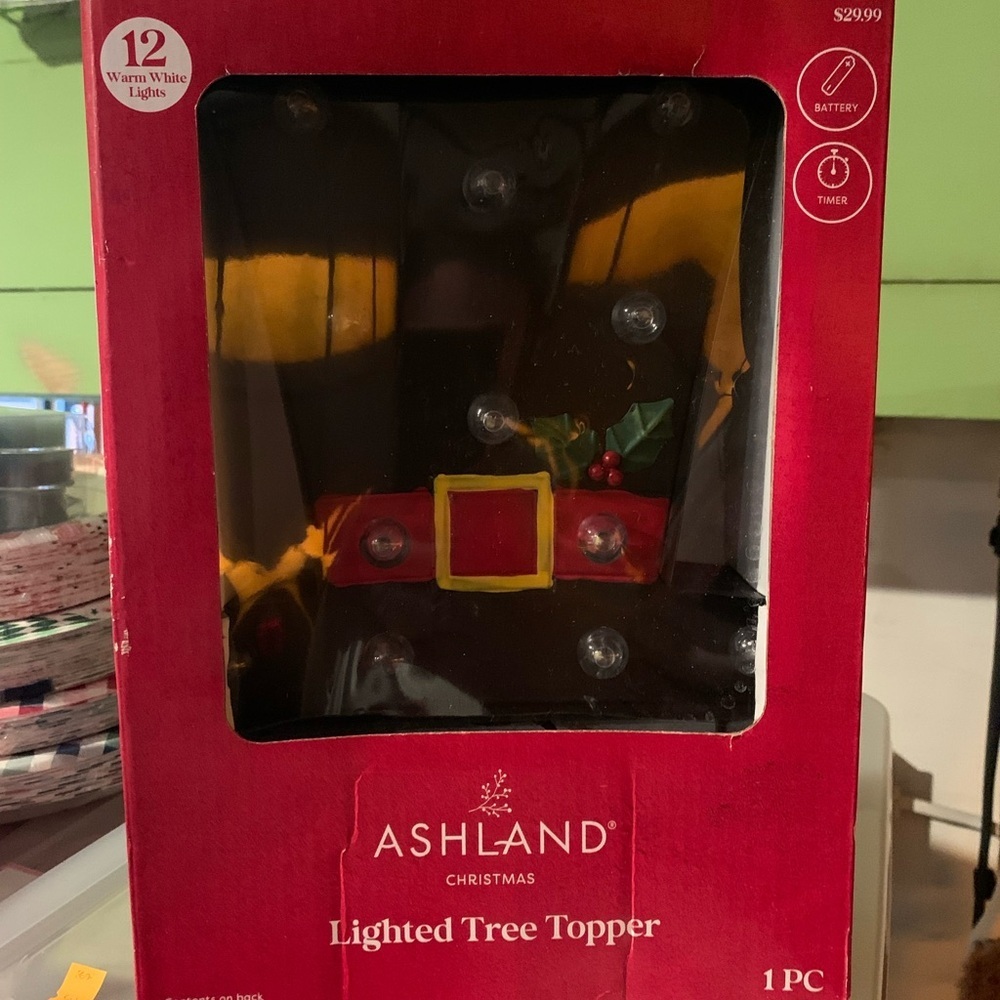 Ashland Red and Gold Lighted Tree Topper with Holly Accent